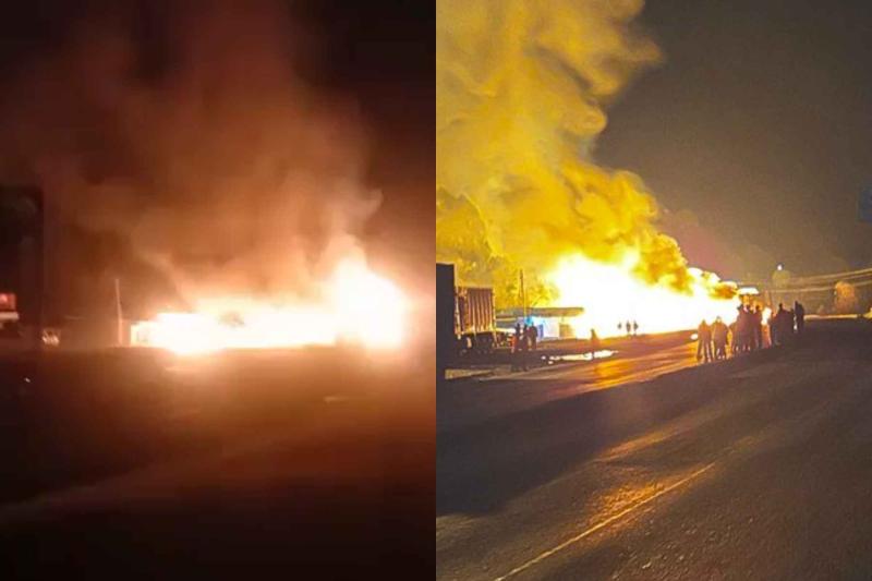 Photocollage of a tanker explosion at the Sachangwan area.